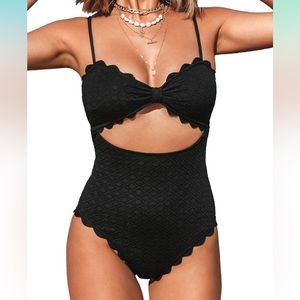 NWT Cupshe ruffle cutout one piece, black, size L